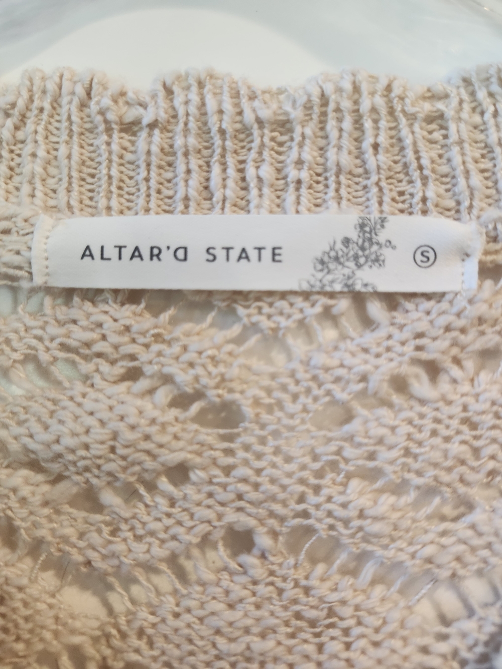 Altar'd State Cream Open-Knit Cropped Button Cardigan - Picture 3 of 3